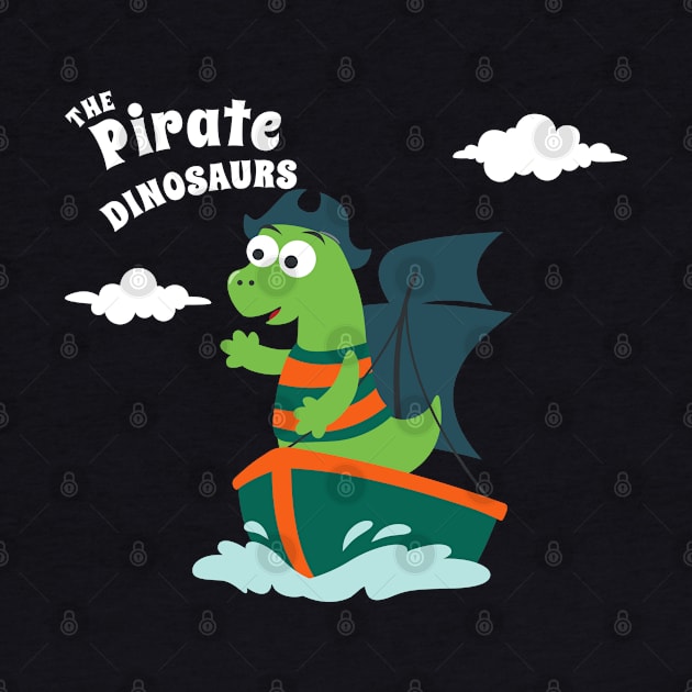 Vector illustration of dinosaur pirate on a ship at the sea by KIDS APPAREL